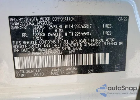 2022 Toyota Rav4 Xle z USA, uszkodzony, nr VIN JTMRWRFV5ND566233